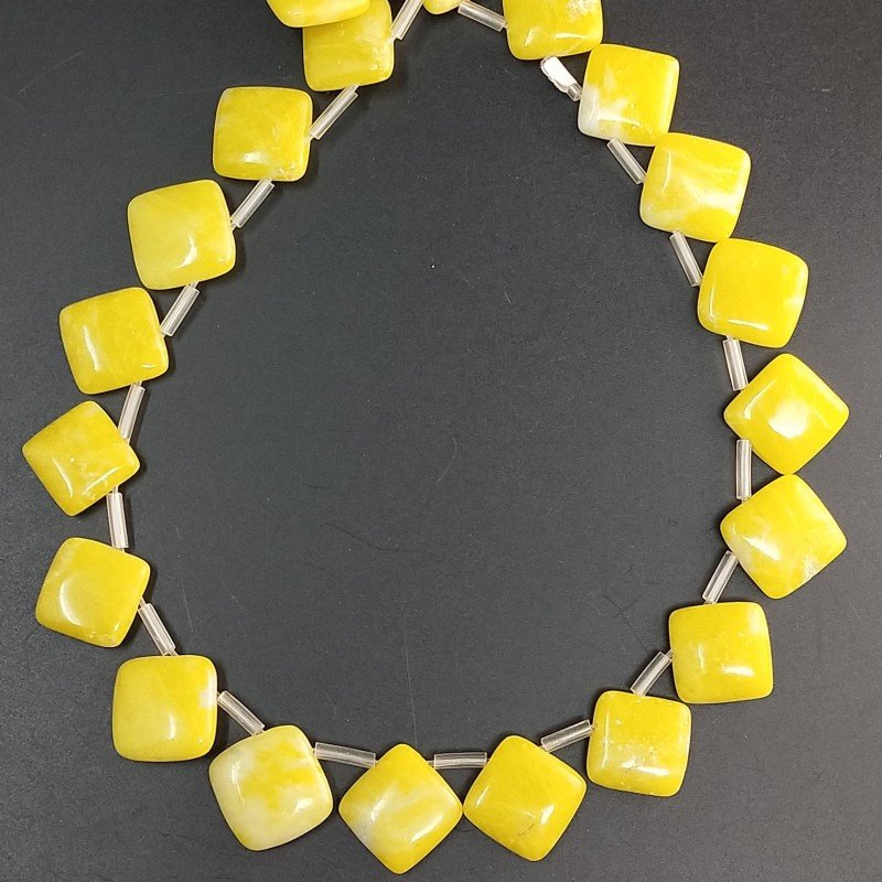 Giada Limone Naturale in Perline Forma Rombo Piatto Liscio Foro Laterale 14mm