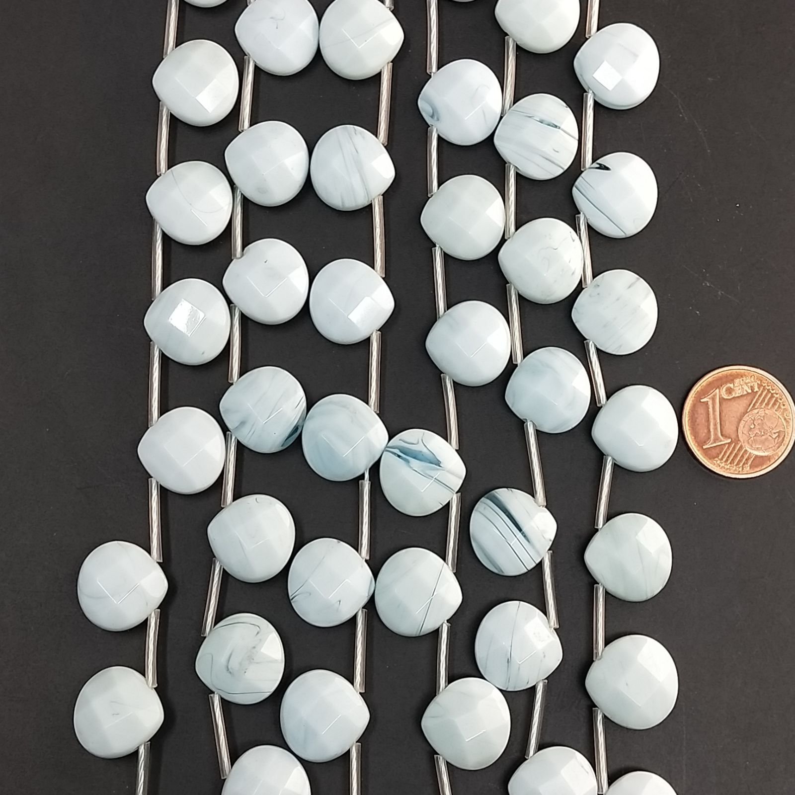 Agata Celeste Perline Forma Cuore Sfaccettato Foro Laterale 12mm