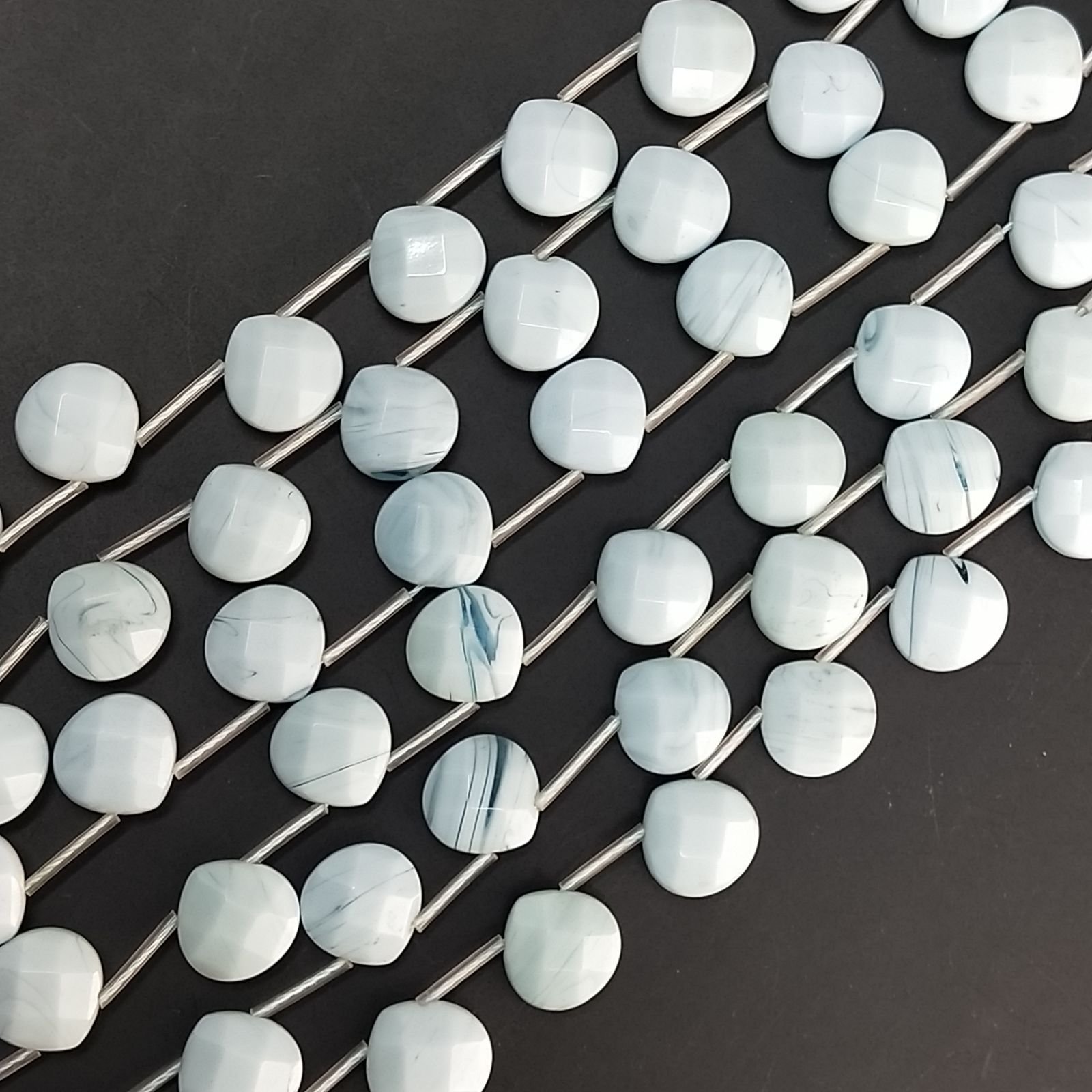 Agata Celeste Perline Forma Cuore Sfaccettato Foro Laterale 12mm