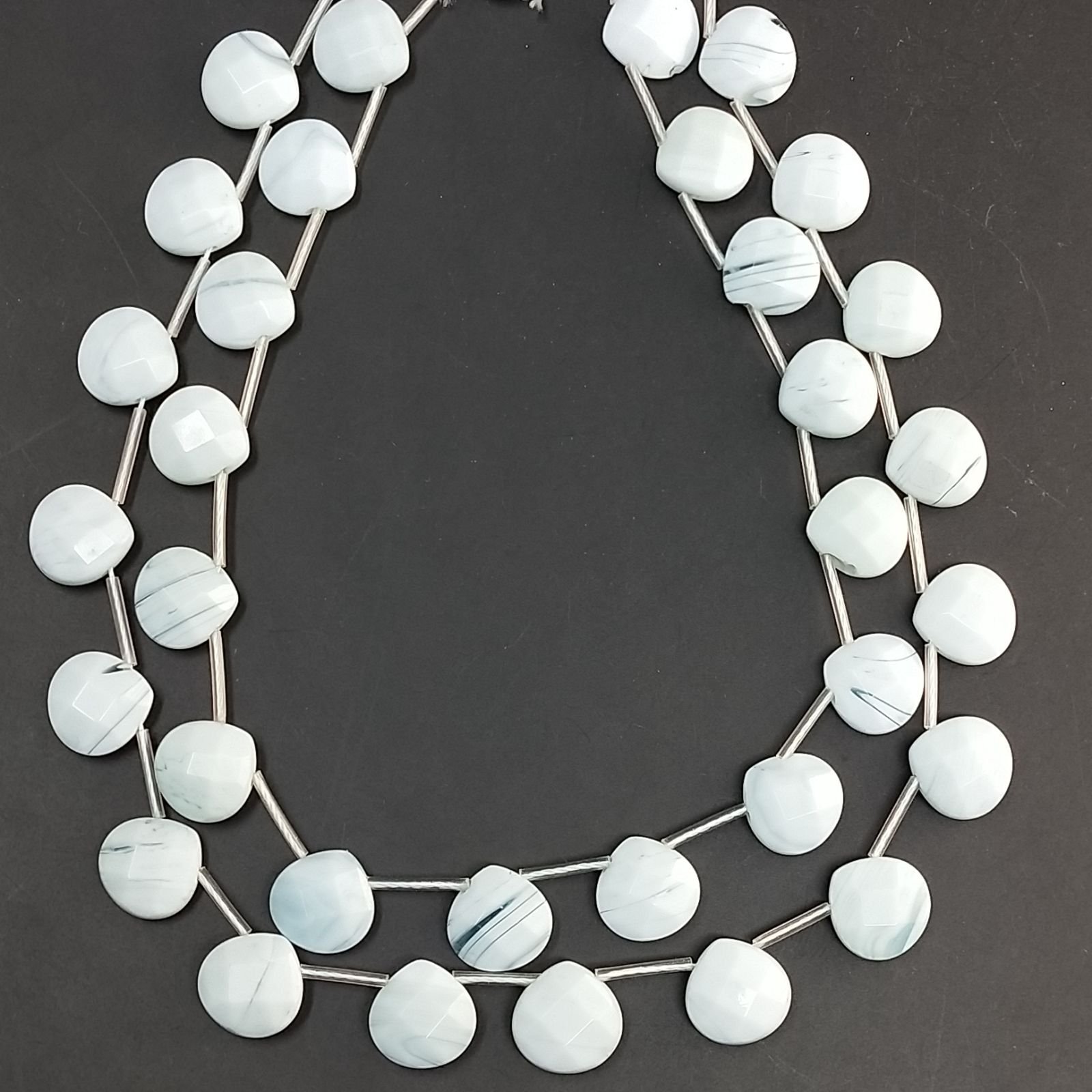 Agata Celeste Perline Forma Cuore Sfaccettato Foro Laterale 12mm