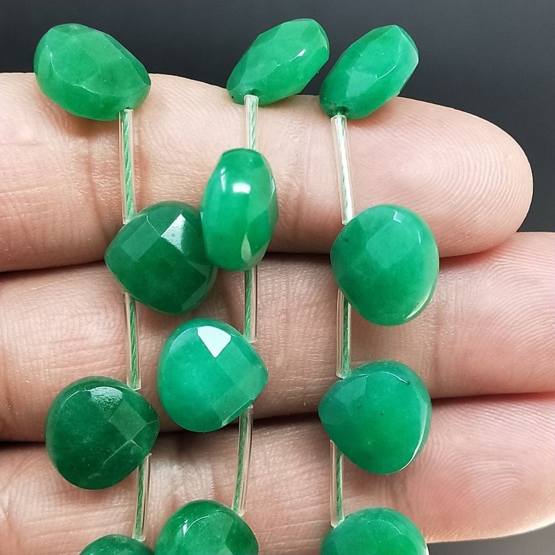 Giada Smeraldo Perline Forma Cuore Piatto Sfaccettato Foro Laterale 12mm