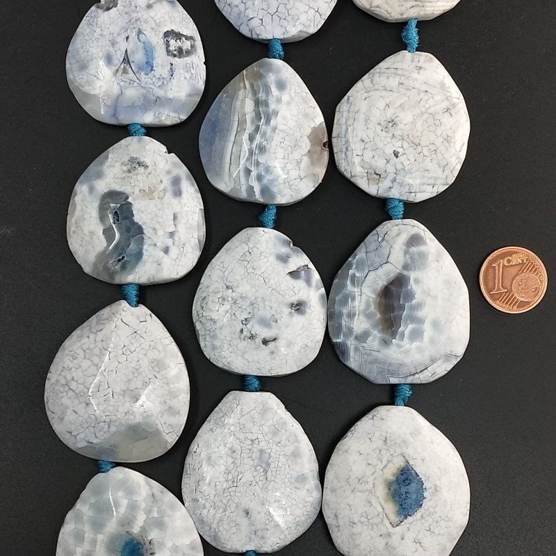 Agata Fuoco Blu Sfumato Perline Forma Sassi Piatti Sfaccettato 35X38mm