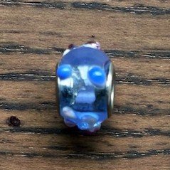 Perlina foro largo blu trasparente con glitter e pois rosa blu 13.5x8.5mm 1pz