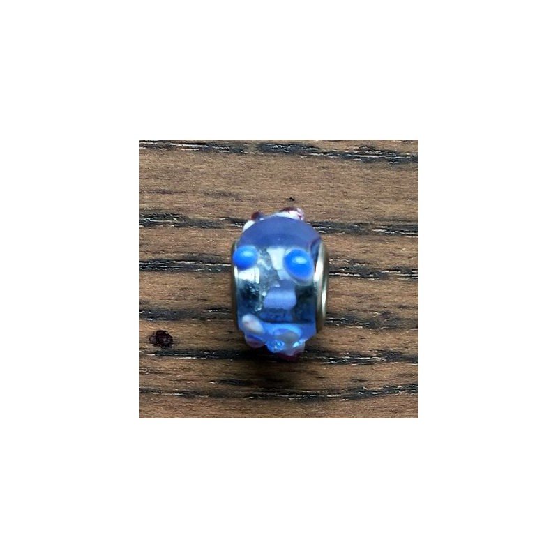 Perlina foro largo blu trasparente con glitter e pois rosa blu 13.5x8.5mm 1pz