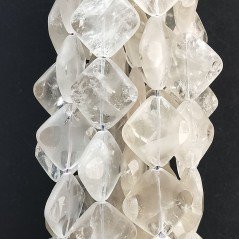 Quarzo Bicolore Naturale in Perline Forma Rombo Piatto Liscio Satinato Foro Diagonale 30mm