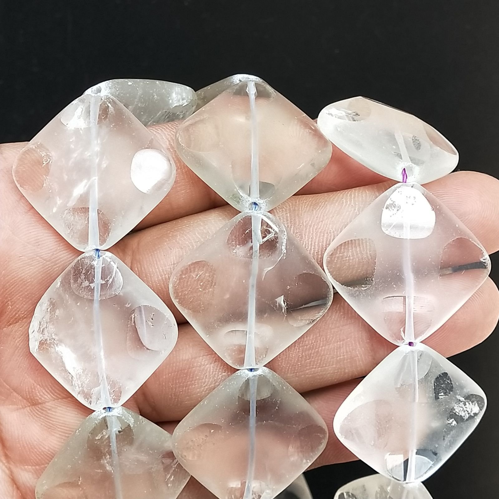 Quarzo Bicolore Naturale in Perline Forma Rombo Piatto Liscio Satinato Foro Diagonale 30mm