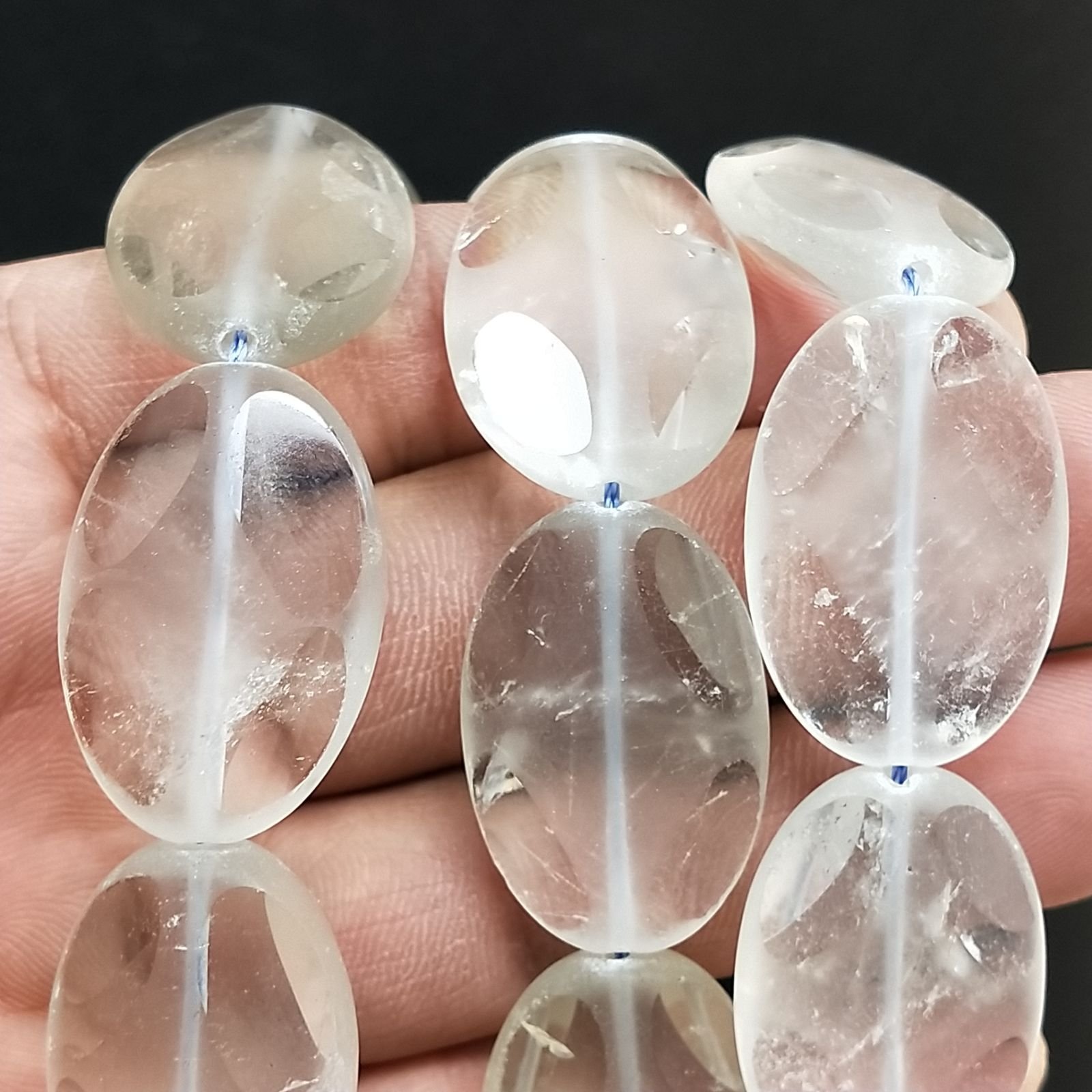 Quarzo Bicolore in Perline Forma Ovale Piatto Liscio Satinato Foro Passante 20X30mm