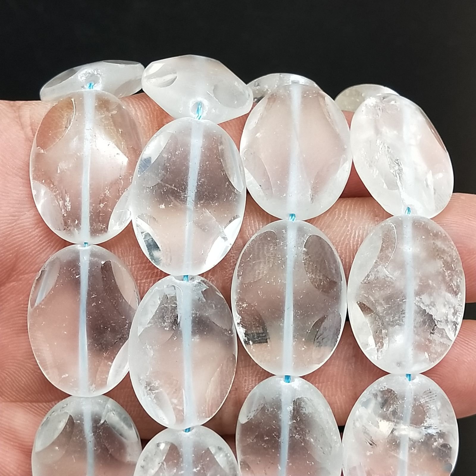 Quarzo Bicolore in Perline Forma Ovale Piatto Liscio Satinato Foro Passante 18X24mm