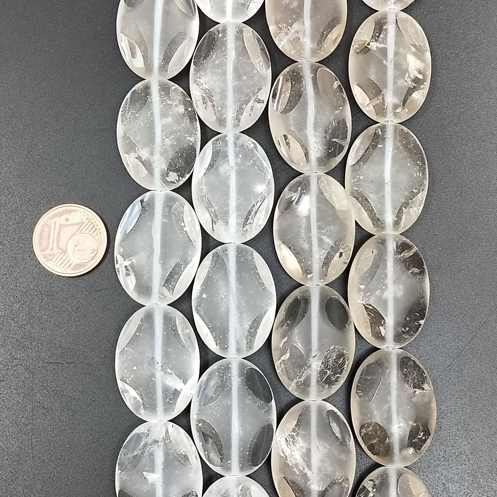 Quarzo Bicolore in Perline Forma Ovale Piatto Liscio Satinato Foro Passante 18X24mm
