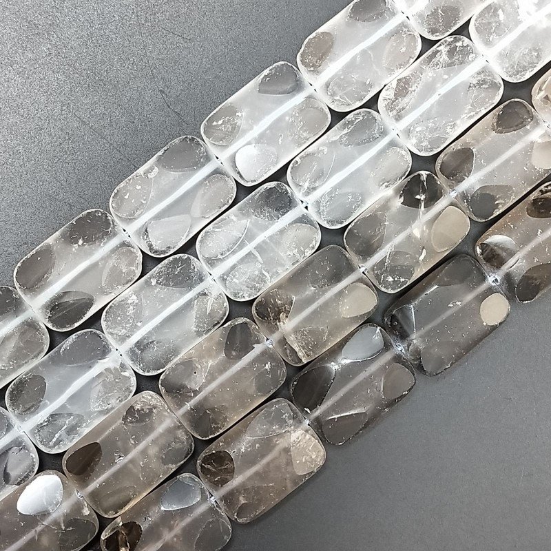 Quarzo Bicolore Naturale in Perline Forma Rettangolare Piatto Liscio Satinato Foro Passante 18X25mm