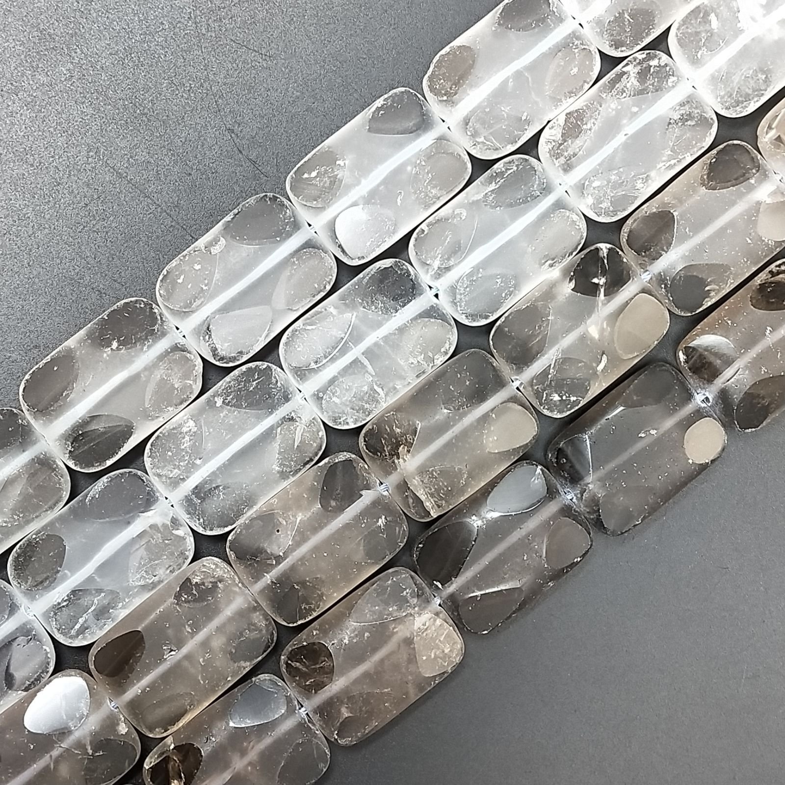 Quarzo Bicolore Naturale in Perline Forma Rettangolare Piatto Liscio Satinato Foro Passante 18X25mm