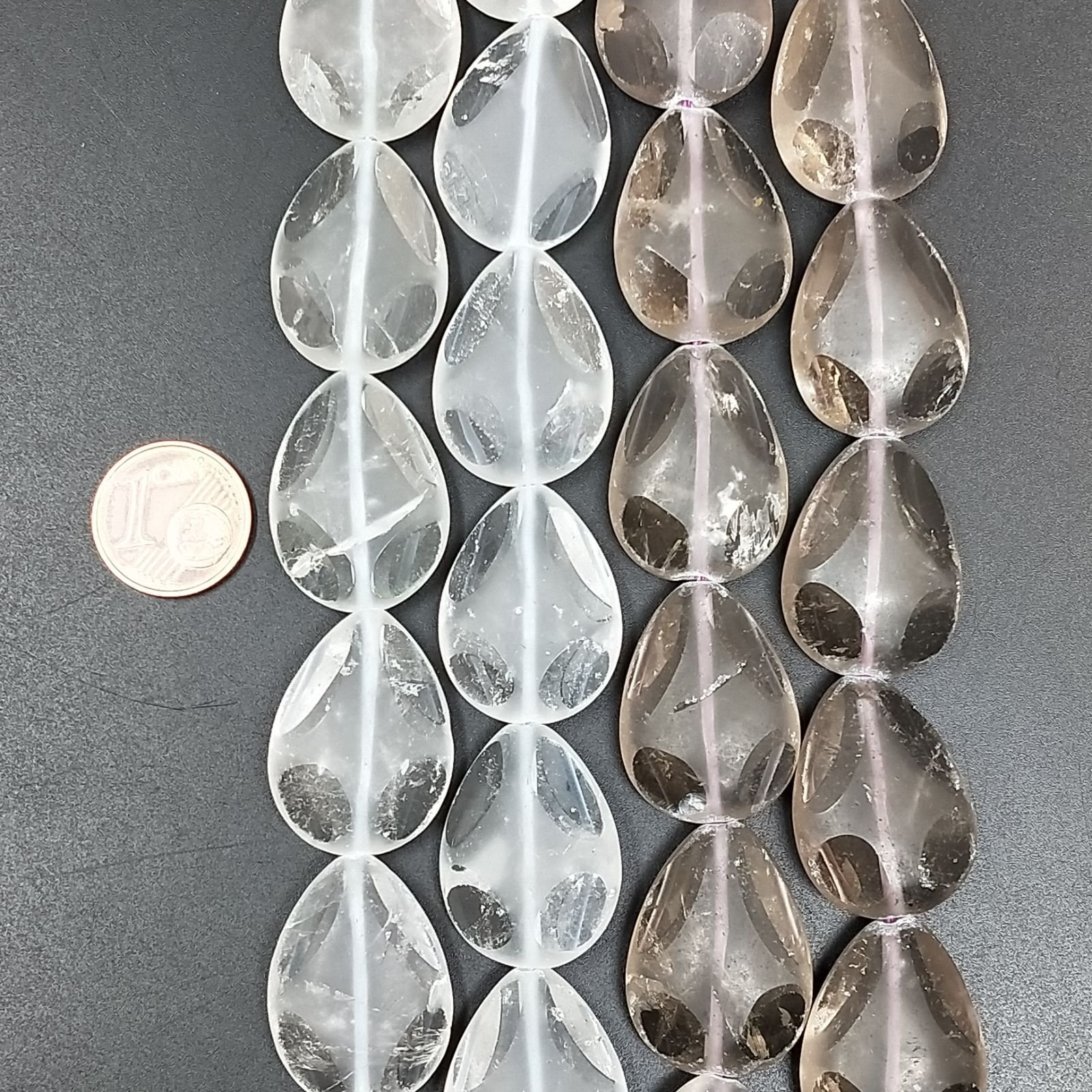 Quarzo Bicolore Naturale in Perline Forma Goccia Piatto Liscio Satinato-Matte Foro Passante 18X24mm