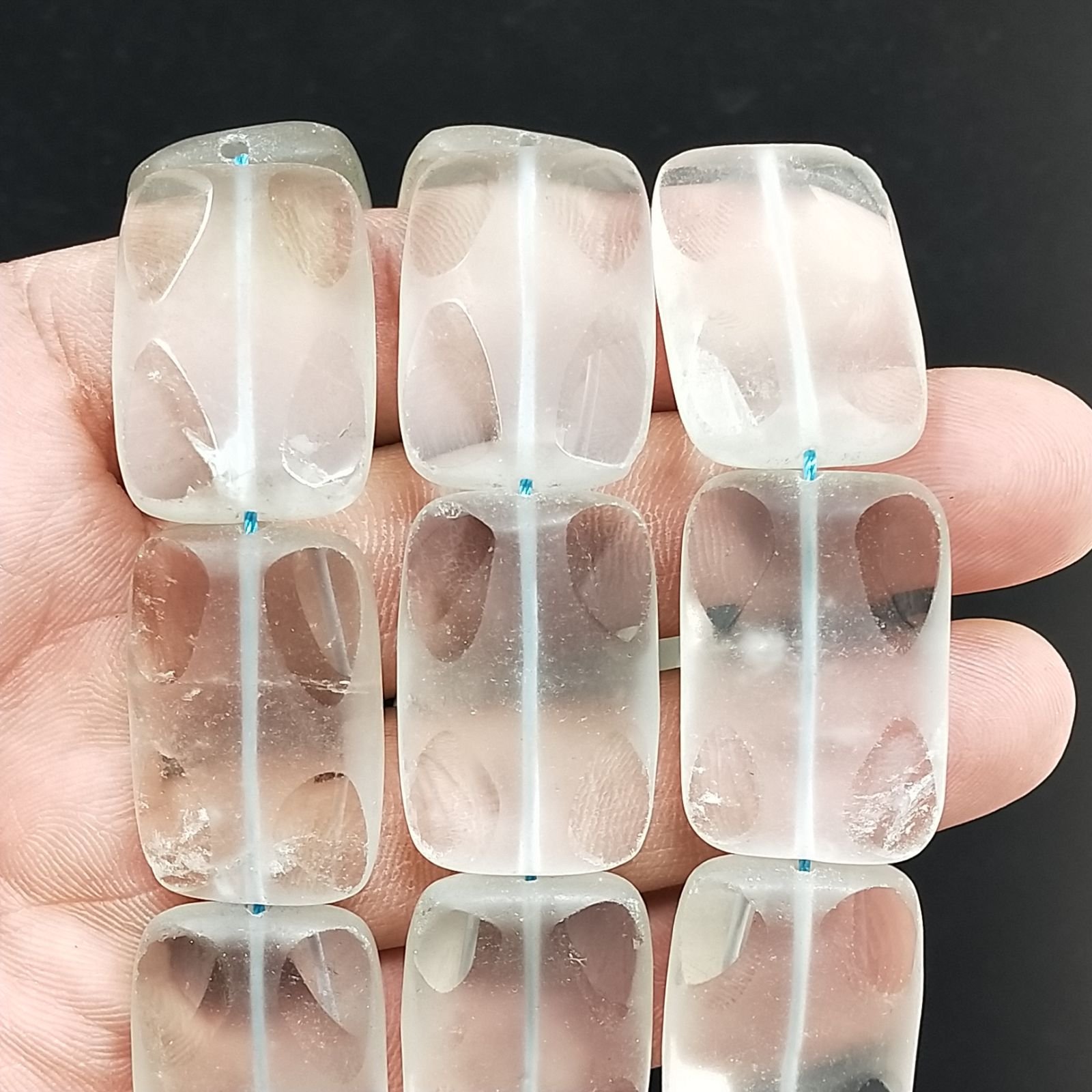 Quarzo Bicolore Naturale in Perline Forma Rettangolare Piatto Liscio Satinato Foro Passante 20X30mm
