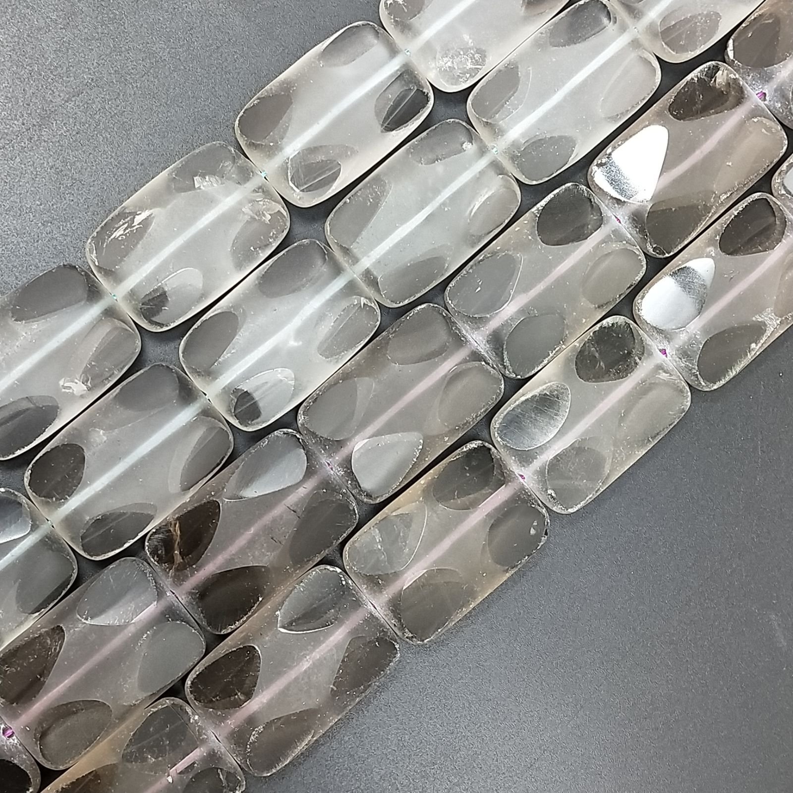 Quarzo Bicolore Naturale in Perline Forma Rettangolare Piatto Liscio Satinato Foro Passante 20X30mm