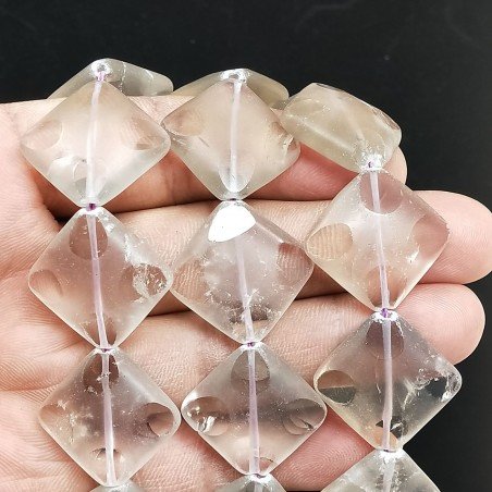 Quarzo Bicolore Naturale in Perline Forma Rombo Piatto Liscio Satinato Foro Diagonale 25mm
