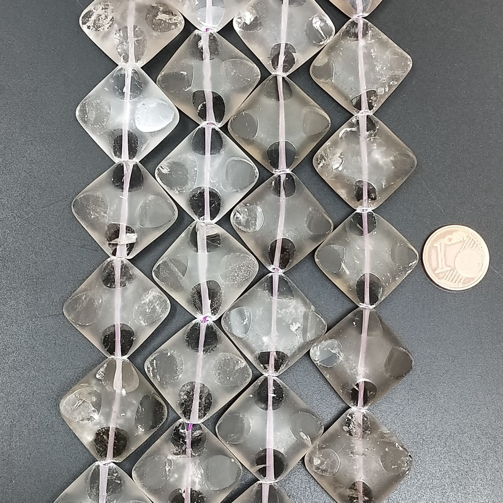 Quarzo Bicolore Naturale in Perline Forma Rombo Piatto Liscio Satinato Foro Diagonale 25mm