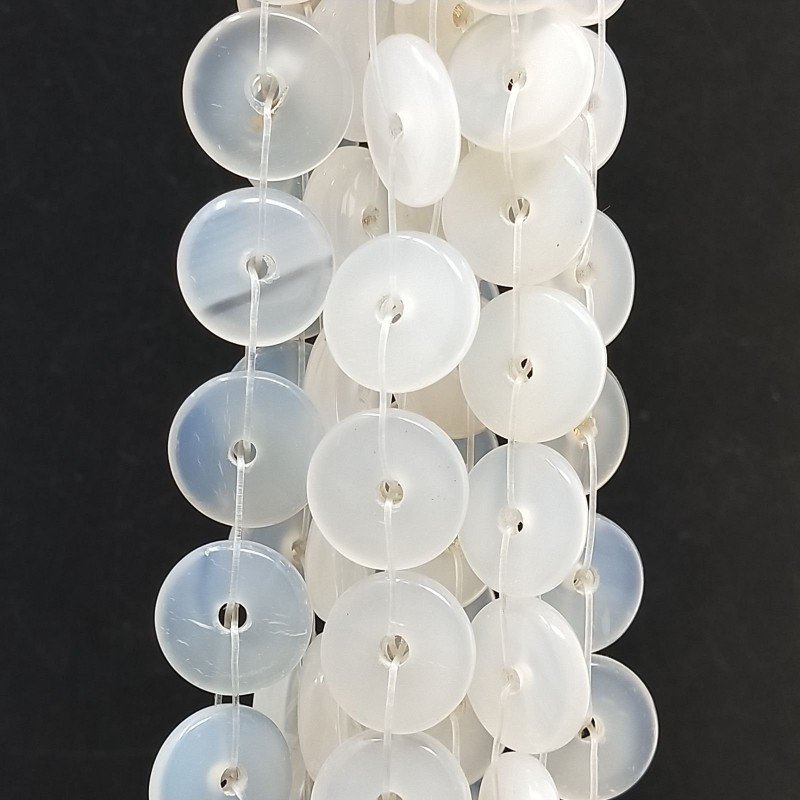 Agata Trasparente Bianco Perline Forma Tondo Piatto Foro Centrale 15mm