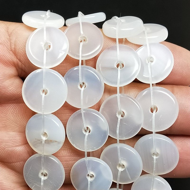 Agata Trasparente Bianco Perline Forma Tondo Piatto Foro Centrale 15mm
