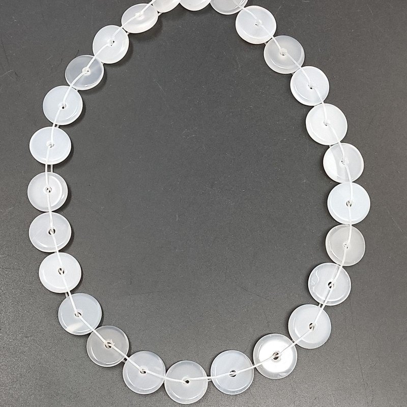 Agata Trasparente Bianco Perline Forma Tondo Piatto Foro Centrale 15mm