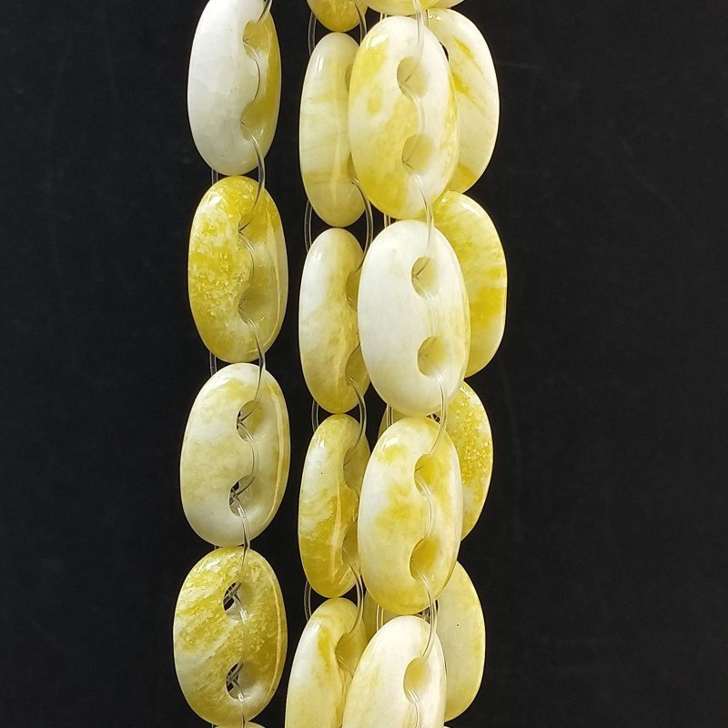 Giada Limone Perline Forma Cerchio Ovale Piatto Liscio Maglia 2 Fori 14X20