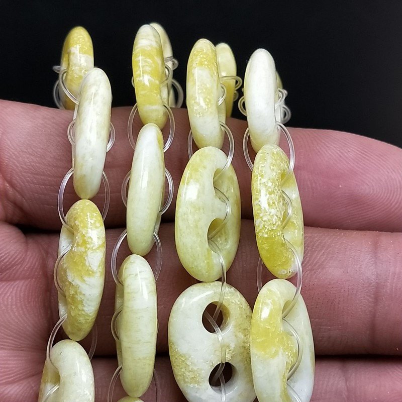 Giada Limone Perline Forma Cerchio Ovale Piatto Liscio Maglia 2 Fori 14X20