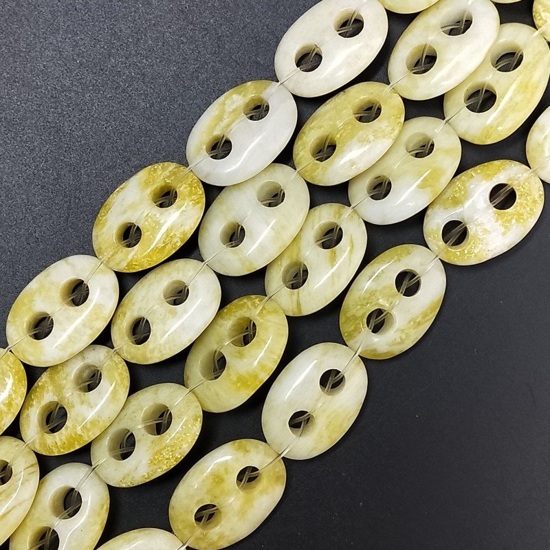 Giada Limone Perline Forma Cerchio Ovale Piatto Liscio Maglia 2 Fori 14X20