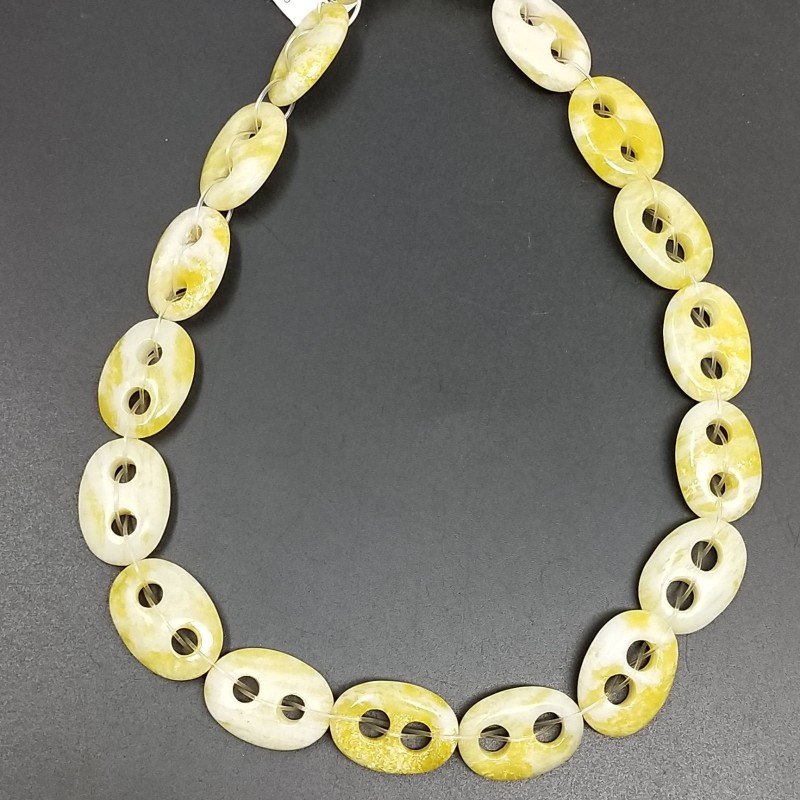 Giada Limone Perline Forma Cerchio Ovale Piatto Liscio Maglia 2 Fori 14X20