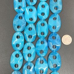 Giada Azzuro Perline Forma Cerchio Ovale Piatto Liscio Maglia 2 Fori 20X30mm