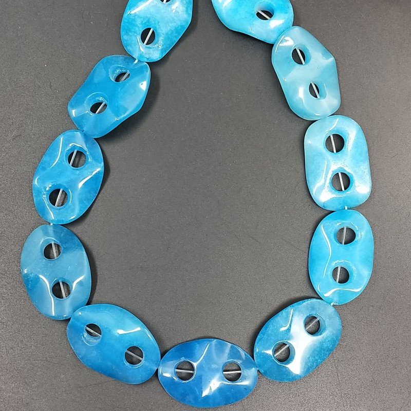 Giada Azzuro Perline Forma Cerchio Ovale Piatto Liscio Maglia 2 Fori 20X30mm