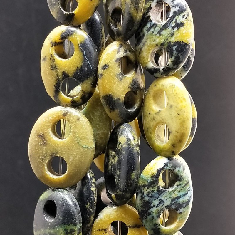 Turchese giallo Perline Forma Cerchio Ovale Piatto Liscio Maglia 2 Fori 18X25mm
