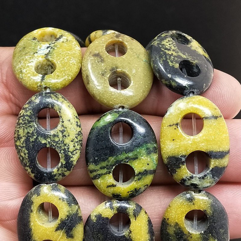 Turchese giallo Perline Forma Cerchio Ovale Piatto Liscio Maglia 2 Fori 18X25mm