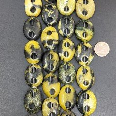 Turchese giallo Perline Forma Cerchio Ovale Piatto Liscio Maglia 2 Fori 18X25mm