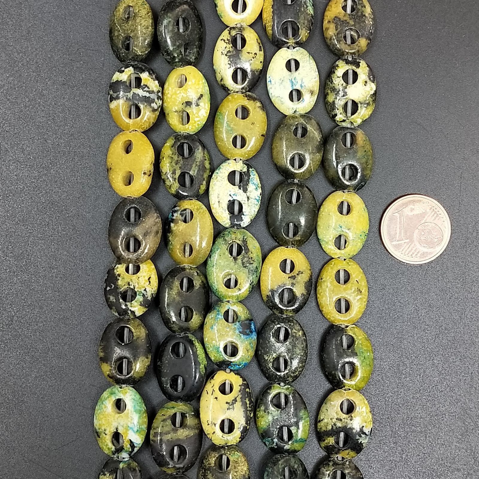 Turchese giallo Perline Forma Cerchio Ovale Piatto Liscio Maglia 2 Fori 12X15mm
