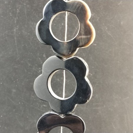Agata Nera Perline Forma Cerchietto Liscio a Fiori 40X38mm