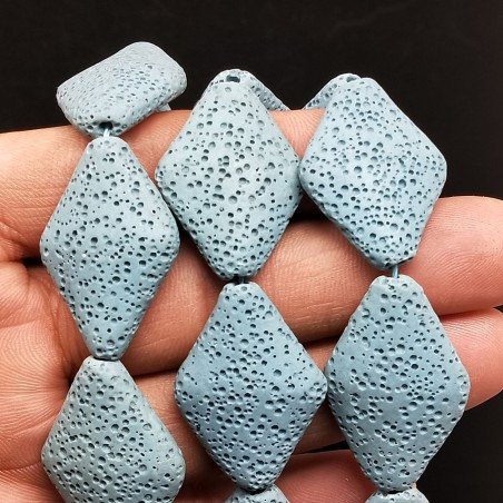 Pietra Lavica Azzurra in Perline Forma Rombo Piatto Liscio Foro Passante 22X32mm