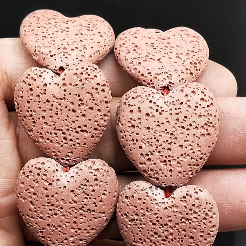 Pietra Lavica Rossa Perline Forma Cuore Piatto Liscio Foro Passante 26mm