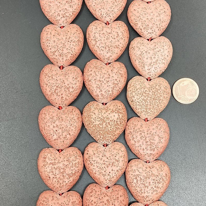 Pietra Lavica Rossa Perline Forma Cuore Piatto Liscio Foro Passante 26mm