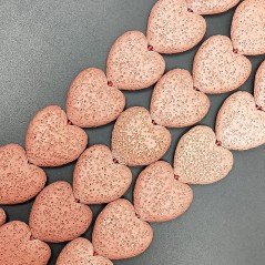 Pietra Lavica Rossa Perline Forma Cuore Piatto Liscio Foro Passante 26mm