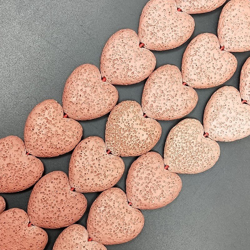 Pietra Lavica Rossa Perline Forma Cuore Piatto Liscio Foro Passante 26mm