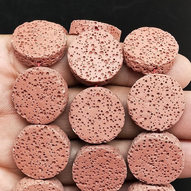 Pietra Lavica rossa Perline Forma Tondo Piatto Grezzo Liscio 20mm