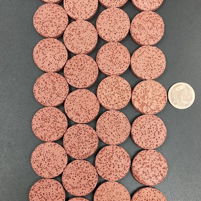 Pietra Lavica rossa Perline Forma Tondo Piatto Grezzo Liscio 20mm
