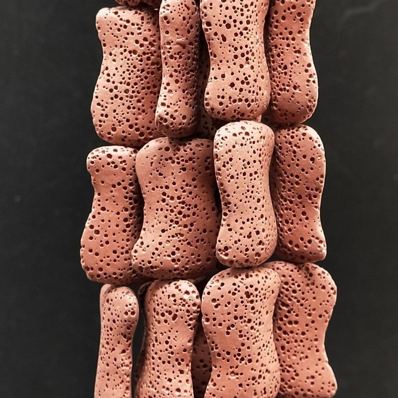 Pietra Lavica Rossa Perline Forma Foglia Fantasia Liscio Piatto Foro Passante 18X30mm