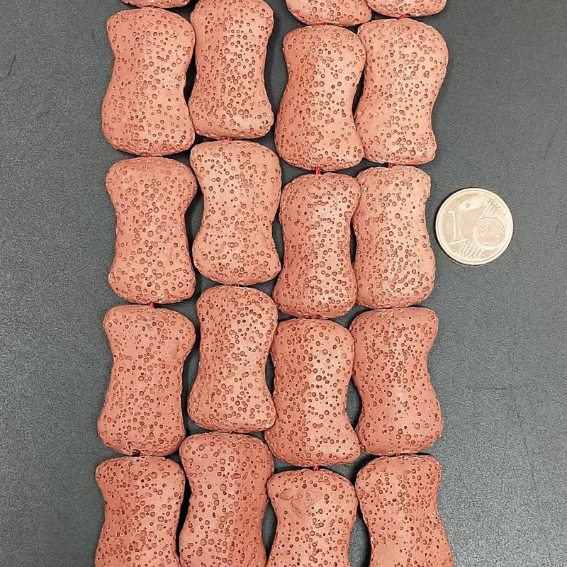 Pietra Lavica Rossa Perline Forma Foglia Fantasia Liscio Piatto Foro Passante 18X30mm