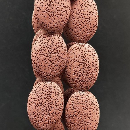 Pietra Lavica Rossa in Perline Forma Ovale Piatto Liscio Foro Passante 24X34mm