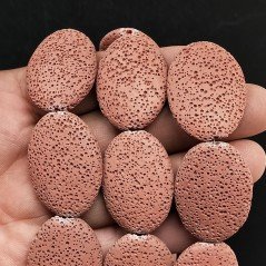 Pietra Lavica Rossa in Perline Forma Ovale Piatto Liscio Foro Passante 24X34mm