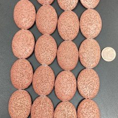 Pietra Lavica Rossa in Perline Forma Ovale Piatto Liscio Foro Passante 24X34mm