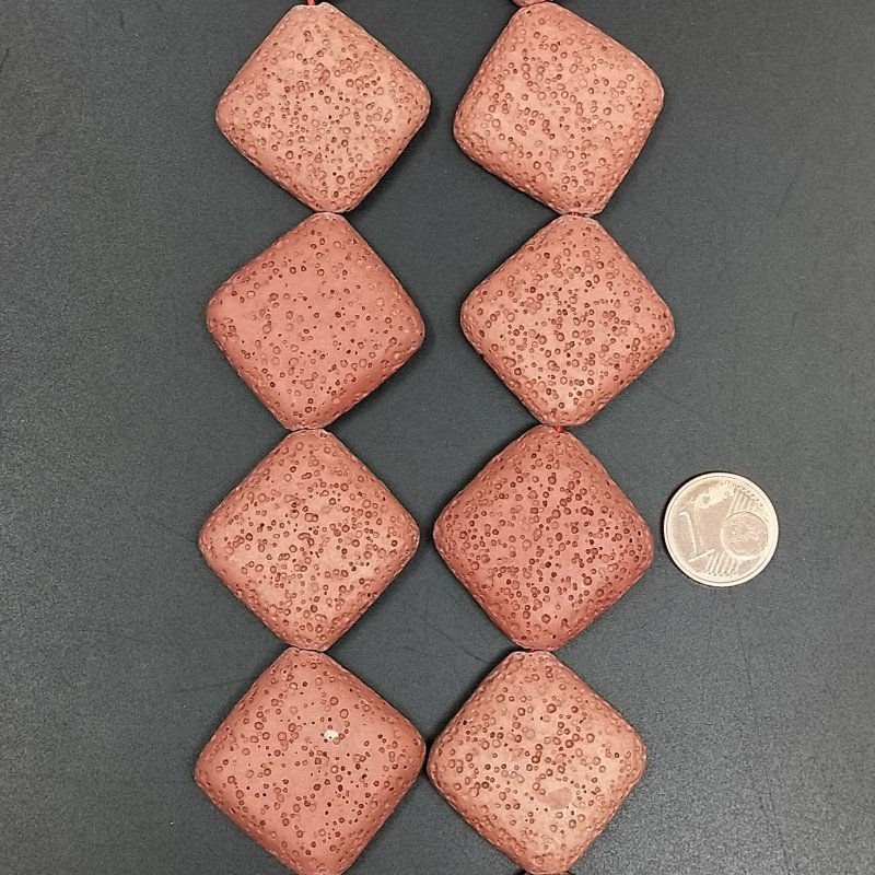 Pietra Lavica Rossa in Perline Forma Rombo Piatto Liscio Foro Diagonale 30mm