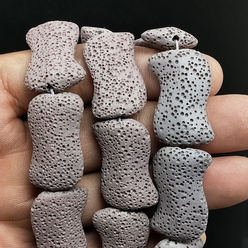 Pietra Lavica Viola Perline Forma Foglia Fantasia Liscio Piatto Foro Passante 18X28mm