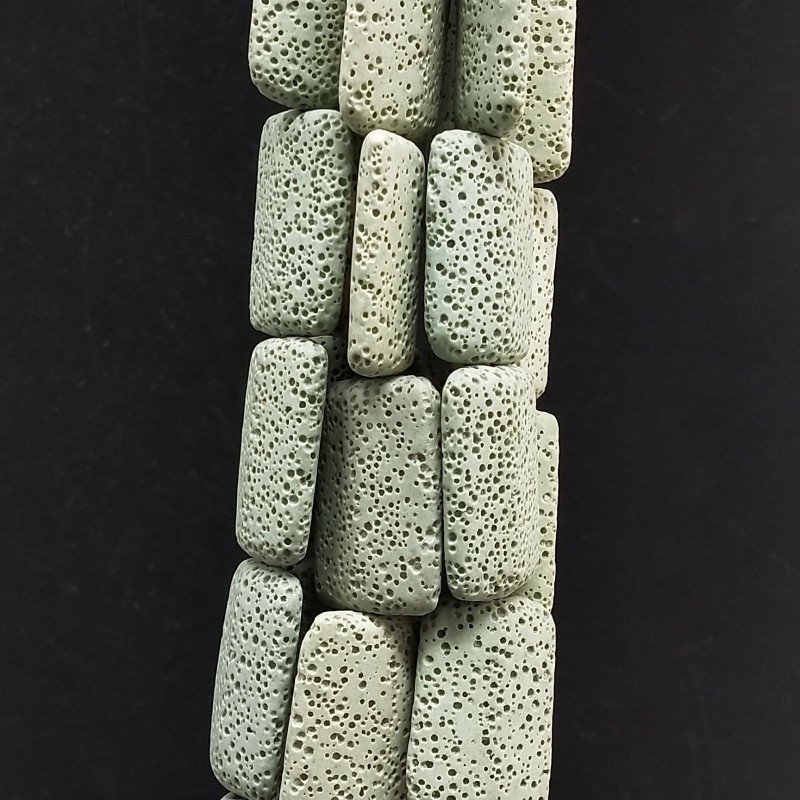 Pietra Lavica Verde Chiaro in Perline Forma Rettangolare Piatto Liscio Foro Passante 18X28mm