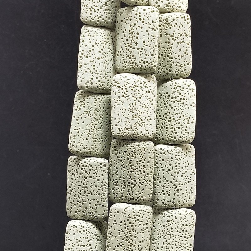 Pietra Lavica Verde Chiaro in Perline Forma Rettangolare Piatto Liscio Foro Passante 20X30mm